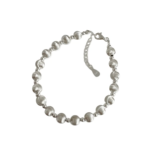 Minimalist S925 sterling silver beaded bracelet with frosted finish and adjustable lobster clasp