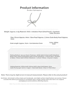 Detailed specifications of S925 silver bowknot pearl necklace with size and material info