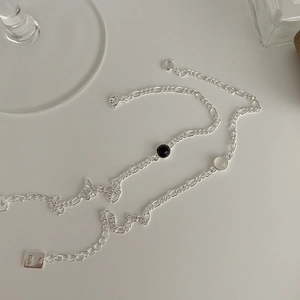 Bracelets Figaro élégants en argent sterling S925 avec agate noire ronde et pierres blanches
