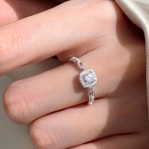 Luxury 925 Sterling Silver Square Halo Ring For Women Fashionable Adjustable Chain Design Zirconia Inlaid Open Finger Ring Jewelry