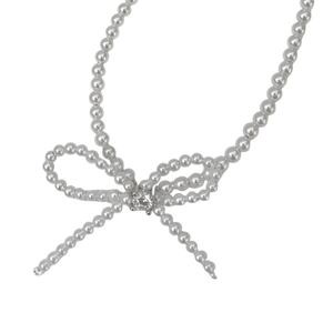 Elegant S925 silver necklace featuring a pearl bow knot with a sparkling zircon center