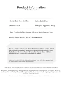 Detailed specifications of S925 sterling silver oval bean pendant necklace with size details