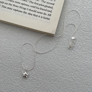 Macro detail of S925 sterling silver star pendant with delicate snake chain and lobster clasp