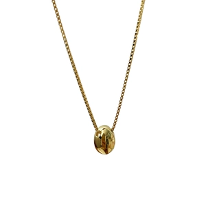 Minimalist 925 sterling silver necklace with oval bean pendant and box chain on white background
