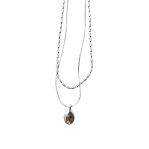 S925 sterling silver minimalist double layer necklace with an oval pendant for women