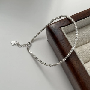 Bracelet minimaliste en argent sterling S925 avec pépites et breloque en forme de cœur