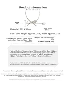 Detailed size and weight specs for S925 silver bow necklace and bracelet set