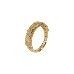 French vintage S925 sterling silver wheat ear woven ring with sparkling zircons