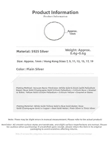 Detailed specifications of 1mm S925 sterling silver ultra-thin ring in various finishes