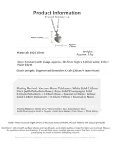 Specifiche dettagliate della collana con cuore in argento S925 e guida alle dimensioni