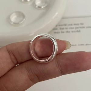 S925 sterling silver minimalist wide band ring with a polished finish for women