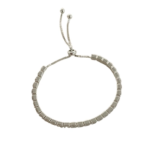 Adjustable S925 sterling silver tennis bracelet with sparkling square-cut cubic zirconia