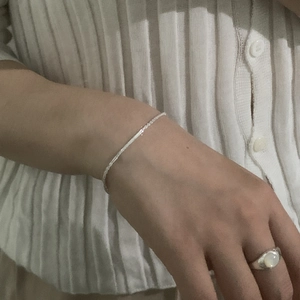 Minimalist S925 sterling silver sparkling chain bracelet and white gemstone ring set