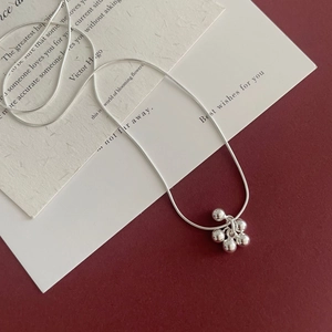 S925 sterling silver grape cluster bead necklace with sleek snake chain for women