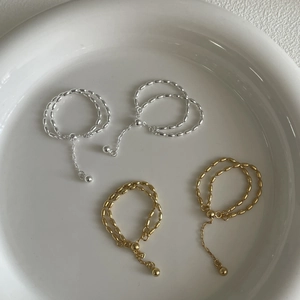 Eleganti anelli a doppia catena di perline in argento sterling S925 oro e argento