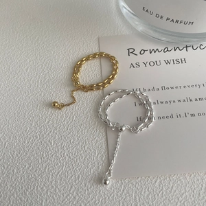 Eleganti anelli regolabili in argento sterling S925 con catena a sfere oro e argento