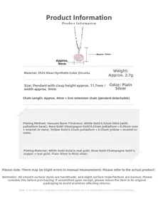 Detailed size specifications for 925 silver necklace with pink oval cubic zirconia pendant