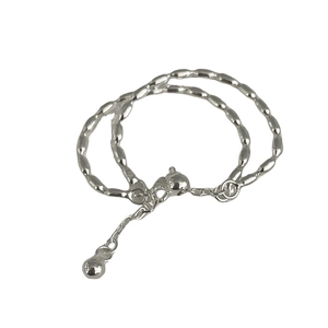 Minimalist S925 sterling silver double-layer beaded ring with oval link chain design