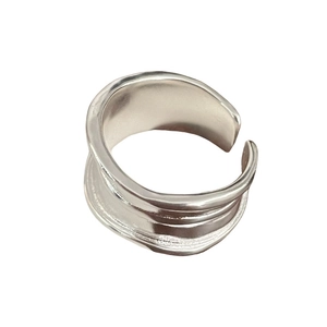 Minimalist S925 sterling silver wide open ring with handcrafted hammered texture finish