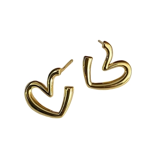 Minimalist S925 sterling silver golden hollow heart earrings with shiny geometric finish