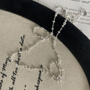 Minimalist S925 sterling silver beaded chain necklace with faceted square beads and extension