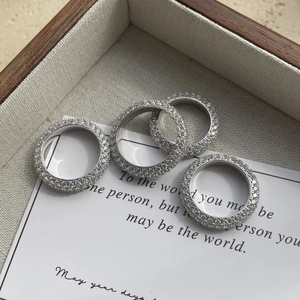 925 Sterling Silver Full Rhinestone Eternity Ring Korean INS Style Minimalist Sparkling Rhinestone Band Ring For Women Jewelry