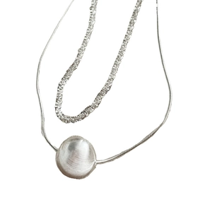 Collier double rang en argent sterling S925 avec perles oeil-de-chat et maille serpent