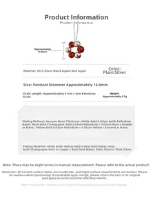 Detailed specs of S925 silver necklace with red and black agate pendant size and chain length