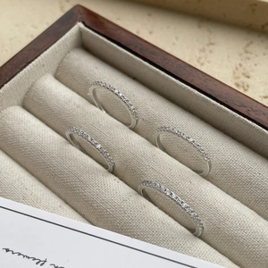 925 Sterling Silver Pave Zirconia Eternity Ring For Women Minimalist Slim Stackable Finger Ring Fashion Jewelry Accessory