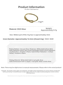 Detailed specs of S925 silver bow ring featuring 16.5mm diameter and vacuum plating