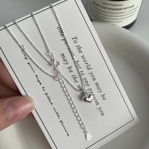 Collier cœur minimaliste en argent sterling S925 avec chaîne à billes polie pour femme