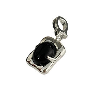 Minimalistischer S925 Sterling Silber Quadrat Anhänger mit schwarzem Onyx Edelstein