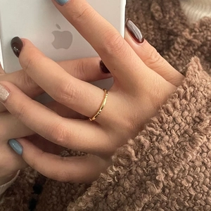 Minimalist S925 sterling silver gold-plated bamboo joint open ring worn on finger