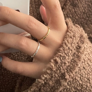 Minimalist S925 sterling silver oval bamboo joint open ring in gold and silver finish