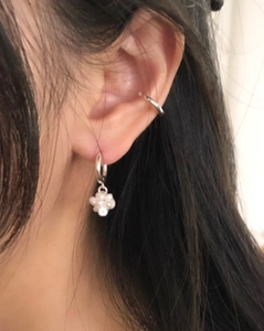 Detailed view of S925 sterling silver ear cuffs and elegant pearl cluster earrings set