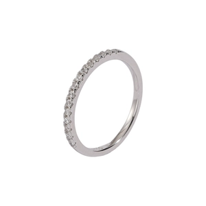 Minimalist 925 sterling silver band ring with half-circle cubic zirconia diamonds
