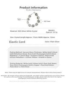 Vue détaillée du bracelet en argent S925 avec cristaux ovales blancs et spécifications
