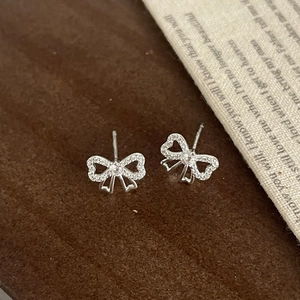 Élégantes Boucles d'Oreilles Clous Nœud Papillon en Argent Sterling S925 Zirconia Style Coréen Bijoux Frais pour Femmes