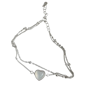 Bracelet double couche en argent sterling 925 avec pendentif cœur en calcédoine blanche