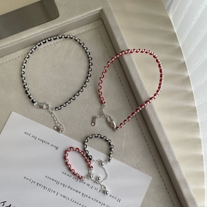 Bracelets et bagues en argent sterling S925 faits main avec cordon rouge et noir