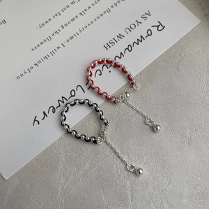 Bagues artisanales en argent 925 avec cordes tressées rouges et noires et chaîne réglable