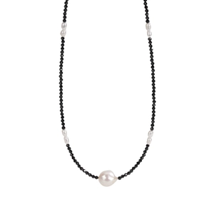 Collier en argent S925 avec perles de spinelle noire et grand pendentif perle baroque