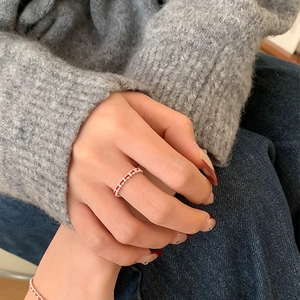 Minimalist S925 sterling silver red woven rope ring with silver bead chain texture