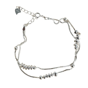 Bracelet double couche en argent sterling S925 avec perles polies et design spirale