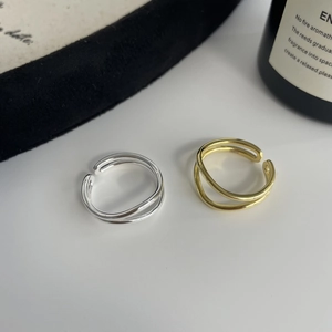 Minimalist S925 sterling silver double-layer cross open ring in gold and silver finish