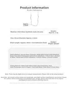 Detailed specs of S925 silver wave necklace with 2.2mm cubic zirconia and 40cm chain