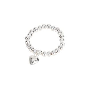 Bague perlée minimaliste en argent sterling S925 avec pendentif en forme de cœur poli