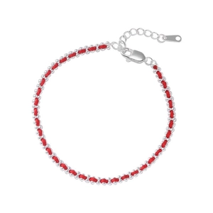 Bracelet tressé fait main en fil rouge avec perles en argent 925 et fermoir mousqueton