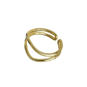 Minimalist S925 sterling silver double layered wave ring with adjustable gold finish