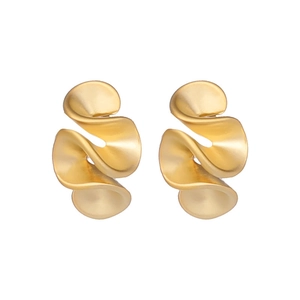 Minimalist S925 sterling silver lotus leaf stud earrings with a matte gold wavy finish